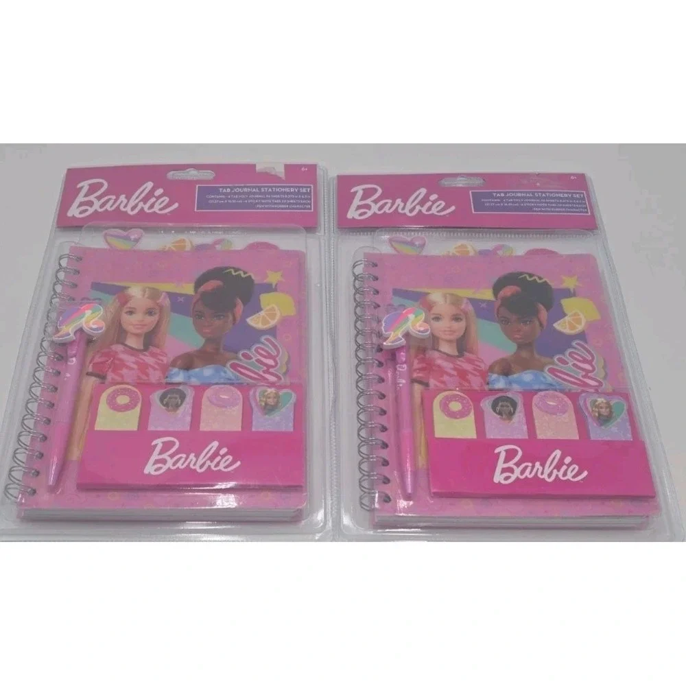 2 Barbie Tab Journal Spiral Notebook, Ballpoint Pen, Sticky Tabs, 96 Sheets